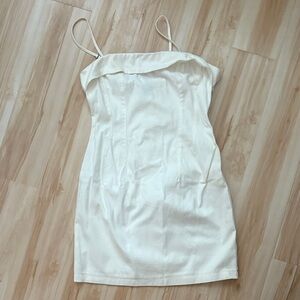 White Bandeau Mini Dress, Corset Back, Removable Straps
